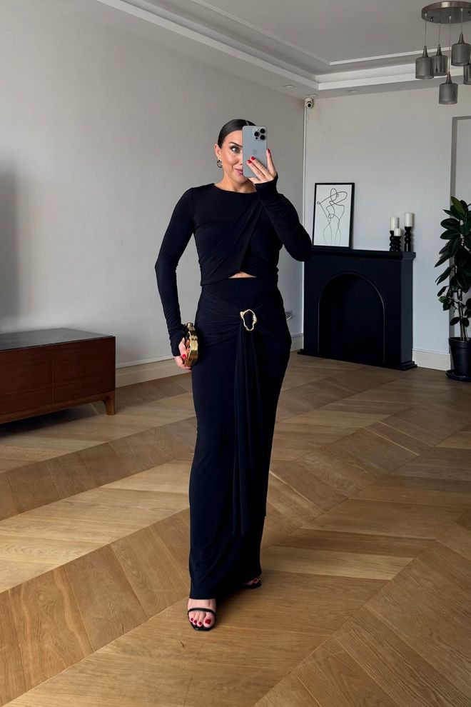 Tuba Ensemble Noir Élégant Glam Jupe Maxi Vêtements en gros Sexy