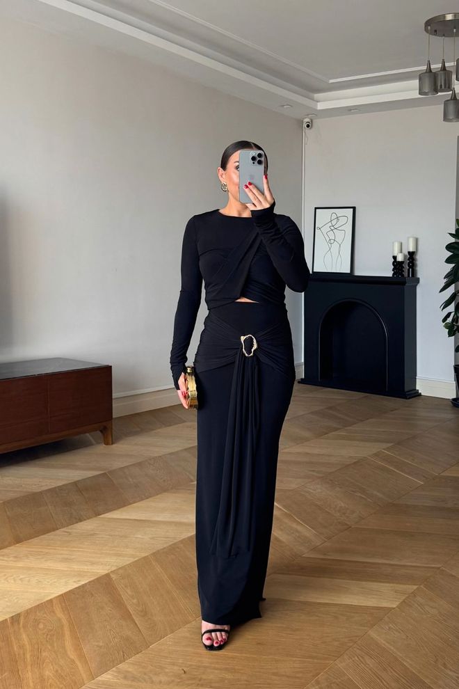 Tuba Комплект Черно Елегантен Глем Макси Пола Дрехи на едро Официален