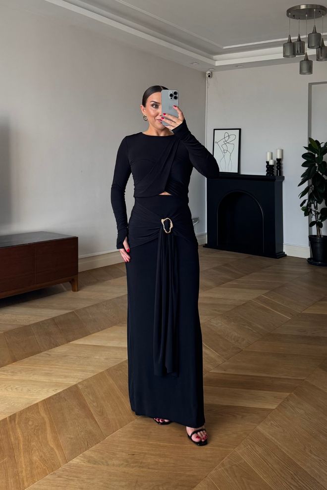 Tuba Комплект Черно Елегантен Глем Макси Пола Дрехи на едро Коктейл