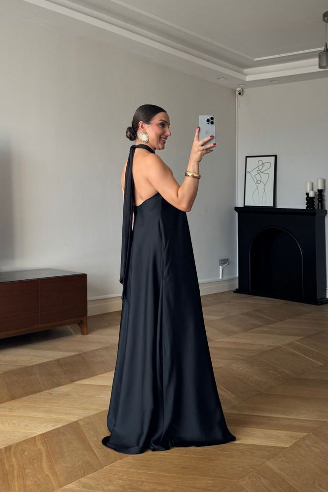 Tuba Elegant Black Slip Dress With Halter Neck Wholesale Clothing Wedding