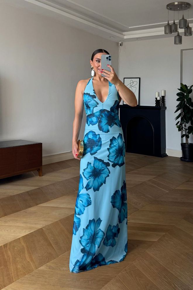 Tuba Vestito Blu Elegante Floreale Slip Abbigliamento all'ingrosso Sexy