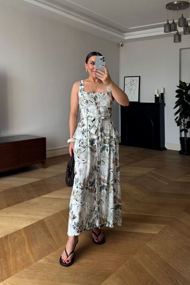 Tuba Rochie Albă Florală Tip Wrap Cu Decolteu Pătrat Îmbrăcăminte cu ridicata Casual