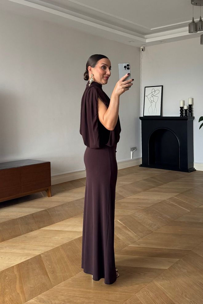 Tuba Vestido Vermelho Clarete Elegante Sem Mangas Bainha Roupas por atacado 5