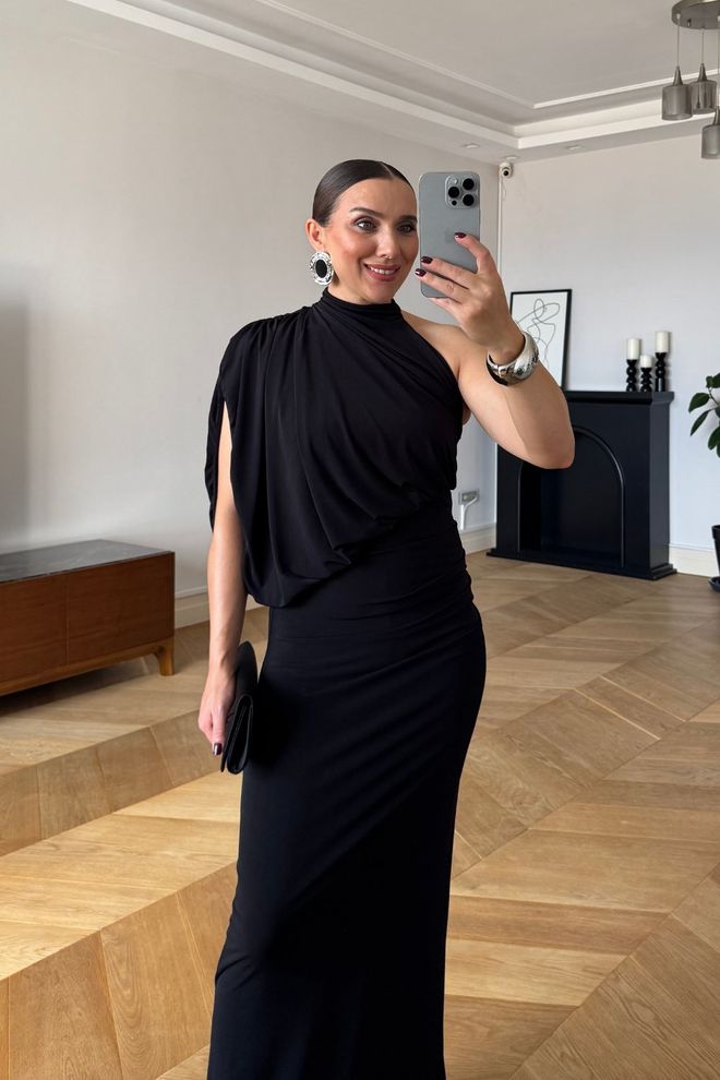 Tuba Vestido Bainha Preto Elegante Formal Glam Sensual Roupas por atacado 1