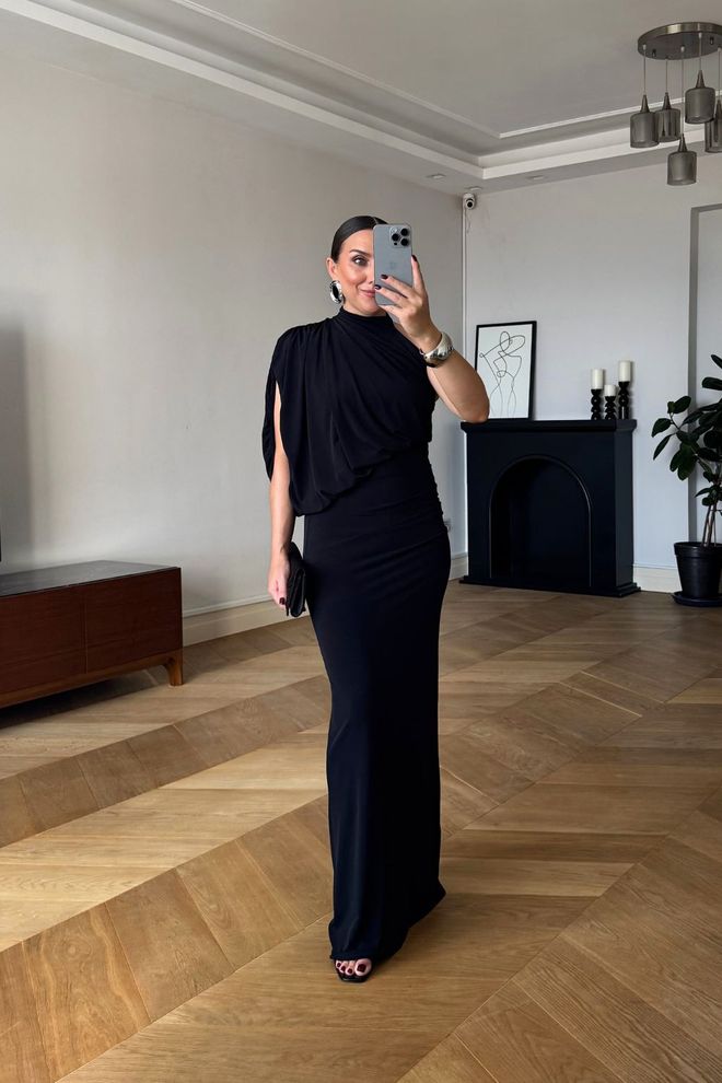 Tuba Vestido Bainha Preto Elegante Formal Glam Sensual Roupas por atacado Primavera