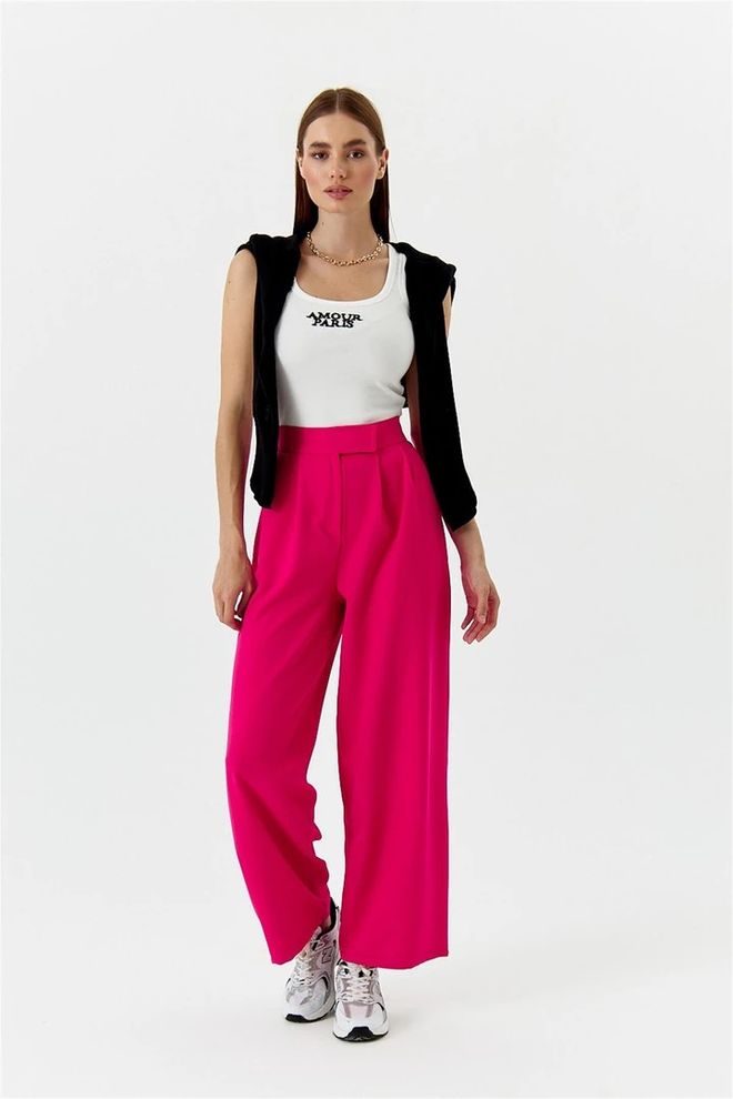 Tuba Pantalon Femme Palazzo Détail Velcro Fuchsia Vêtements en gros Formel