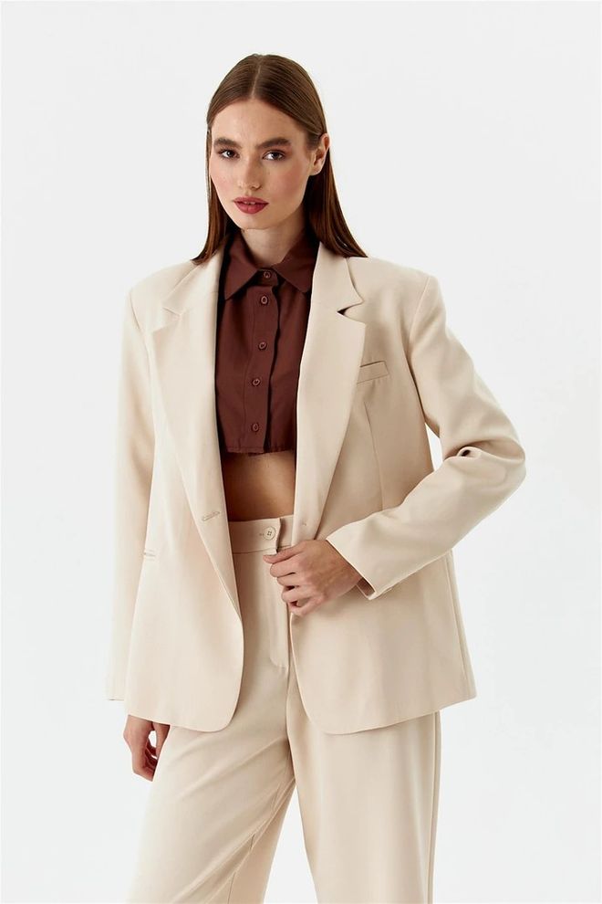 Tuba Giacca blazer a bottone singolo da donna Beige Abbigliamento all'ingrosso Formale