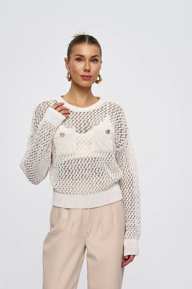 Tuba Pull Femme Pierre Ajourée Poche Détaillée Maille Pierre Vêtements en gros Décontracté