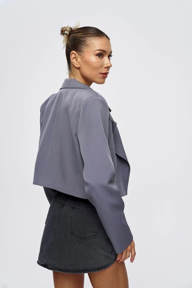 Tuba Padded Blazer Crop Women's Jacket Gray Wholesale Clothing 4