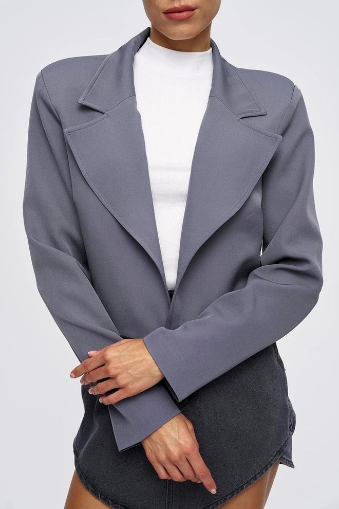 Tuba Padded Blazer Crop Women's Jacket Gray Wholesale Clothing Lycra