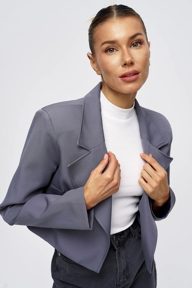 Tuba Padded Blazer Crop Women's Jacket Gray Wholesale Clothing Fall