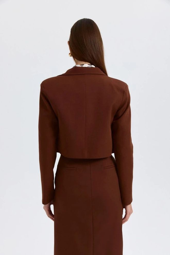 Tuba Jachetă Captusită Blazer Crop Pentru Damă Maro Îmbrăcăminte cu ridicata Licra