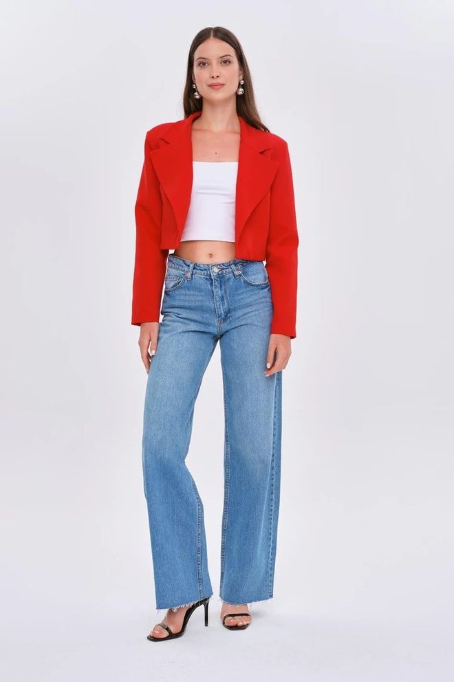 Tuba Padded Blazer Crop Women's Jacket Red Wholesale Clothing Fall