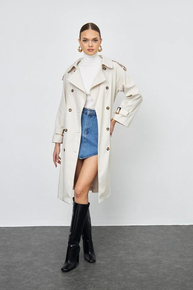Tuba Trench da donna lungo Stone con bottoni doppio petto Stone Abbigliamento all'ingrosso Casuale