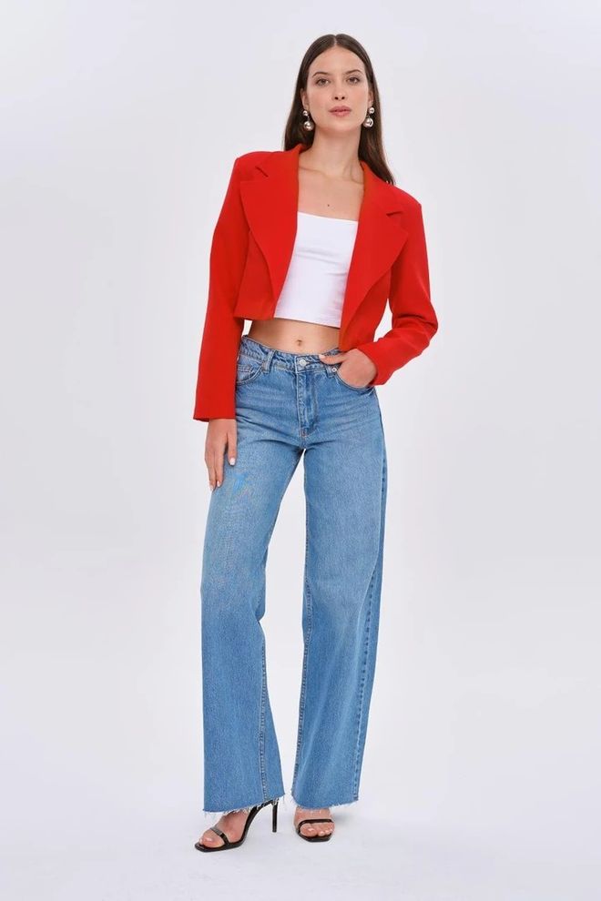 Tuba Padded Blazer Crop Women's Jacket Red Wholesale Clothing 4