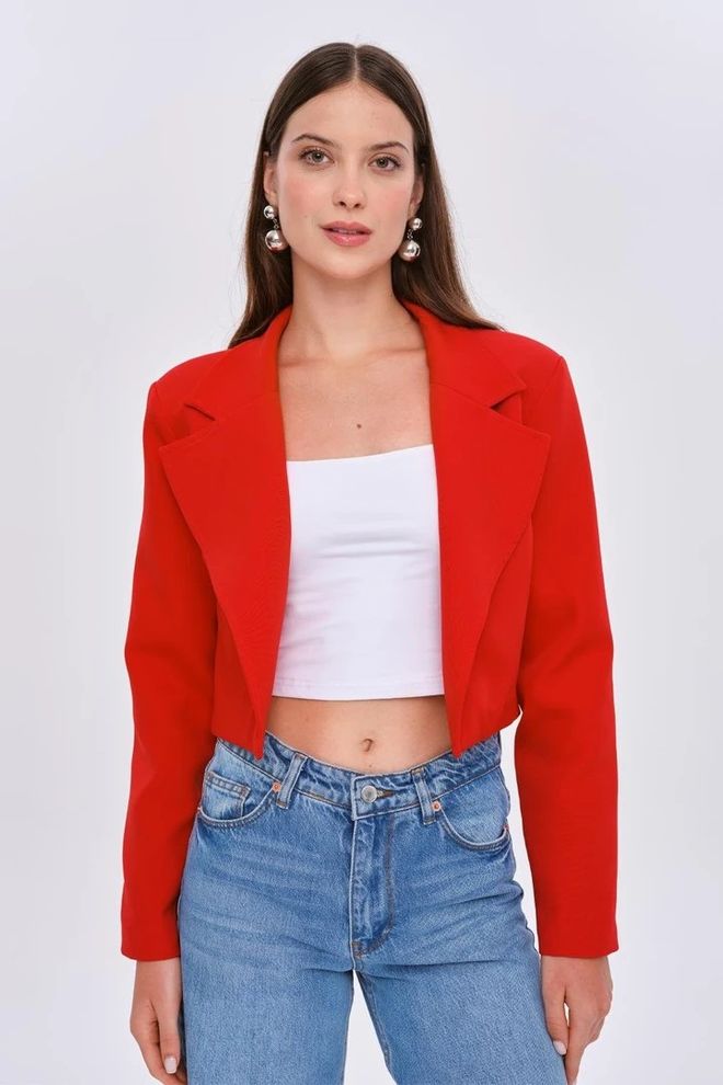 Tuba Padded Blazer Crop Women's Jacket Red Wholesale Clothing 2