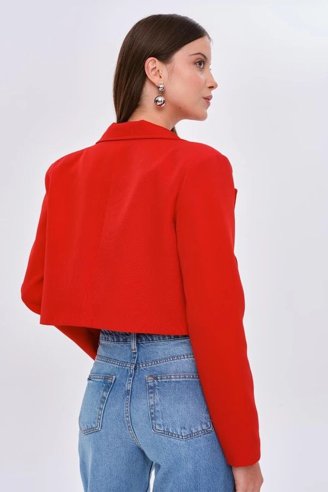 Tuba Padded Blazer Crop Women's Jacket Red Wholesale Clothing Lycra