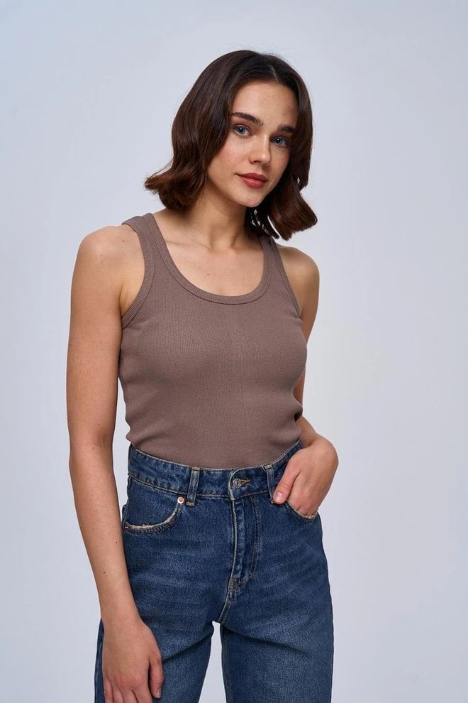 Tuba Geribbelde Damesatleet Met U hals Mink Groothandel Kleding Casual