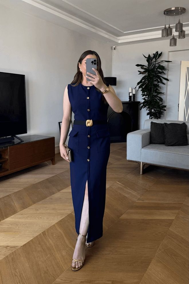 Tuba Abito Midi Con Cintura Navy Abbigliamento all'ingrosso Casuale