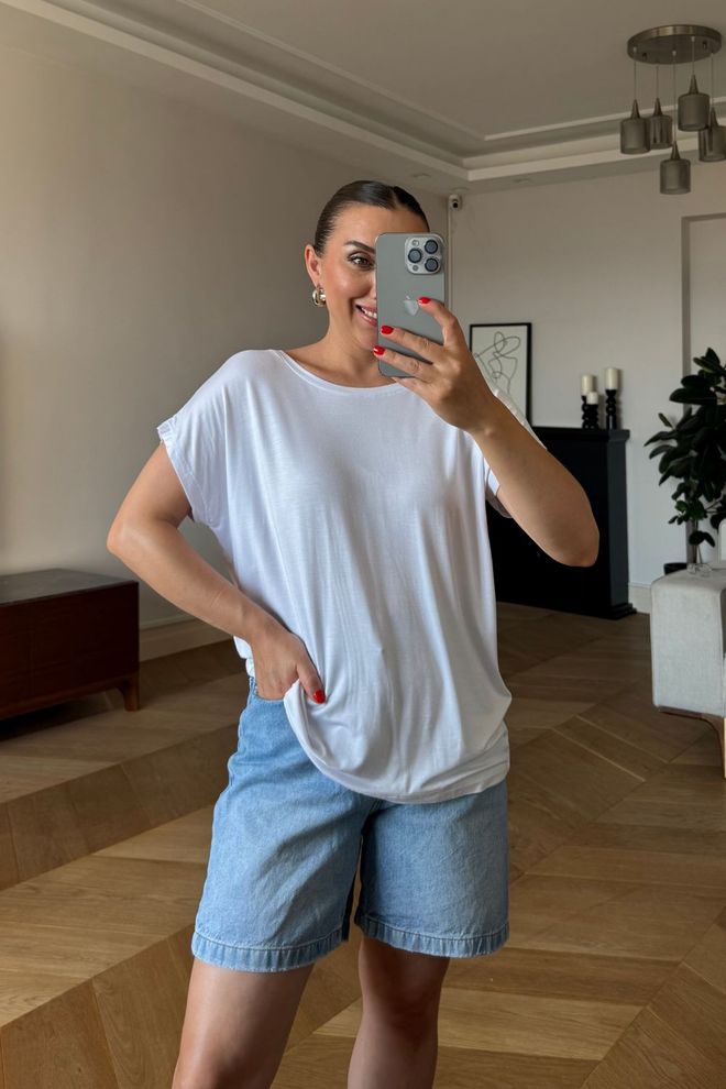 Tuba Γυναικείο Μπλουζάκι Με Στρογγυλό Λαιμό Back V Λευκό Χονδρικό εμπόριο ενδυμάτων Casual