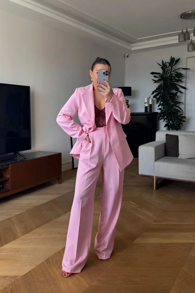 Tuba High Waist Palazzo Women's Pants Pink Wholesale Clothing Elegant