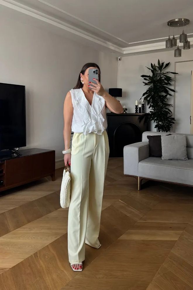 Tuba High Waist Palazzo Women's Pants Yellow Wholesale Clothing Formal