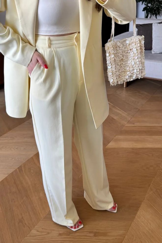 Tuba High Waist Palazzo Women's Pants Yellow Wholesale Clothing Spring