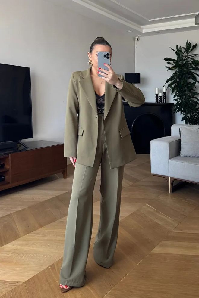 Tuba High Waist Palazzo Women's Pants Khaki Wholesale Clothing Birthday