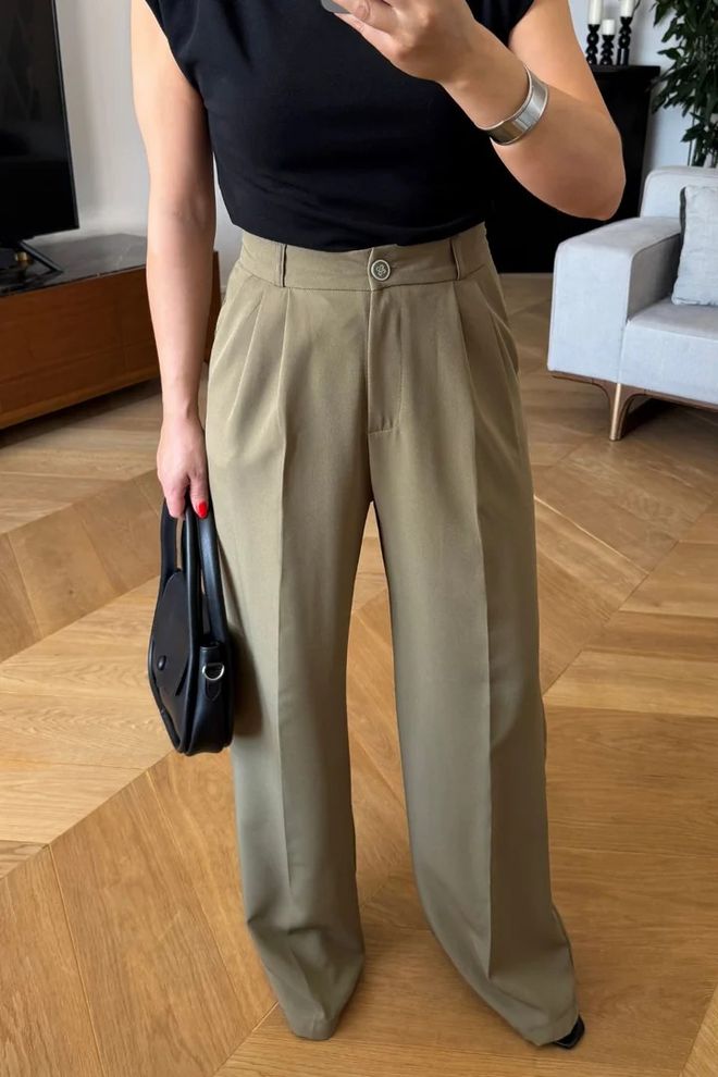 Tuba High Waist Palazzo Women's Pants Khaki Wholesale Clothing No Fabric