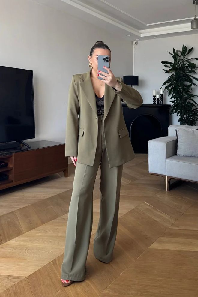 Tuba High Waist Palazzo Women's Pants Khaki Wholesale Clothing Spring