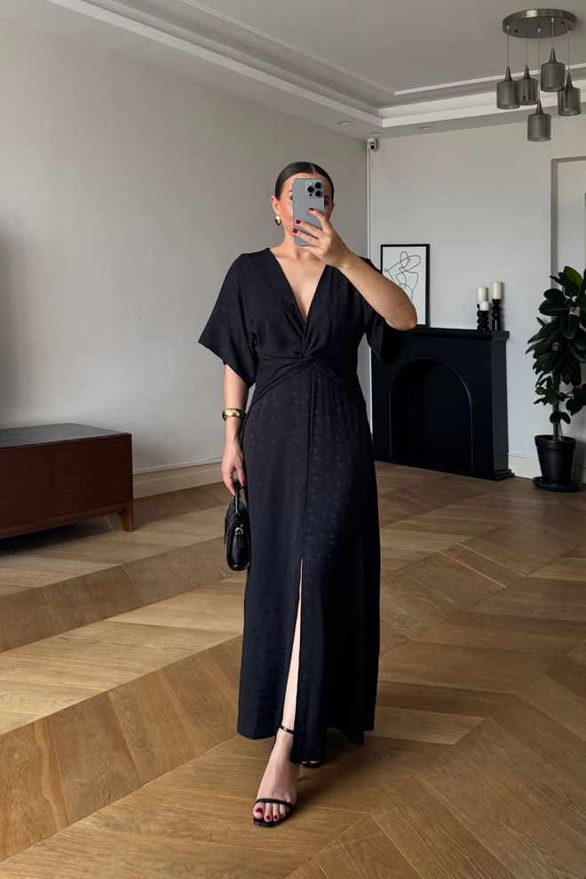 Tuba Elegant Black Wrap Dress With Plunging Neck Wholesale Clothing Cocktail