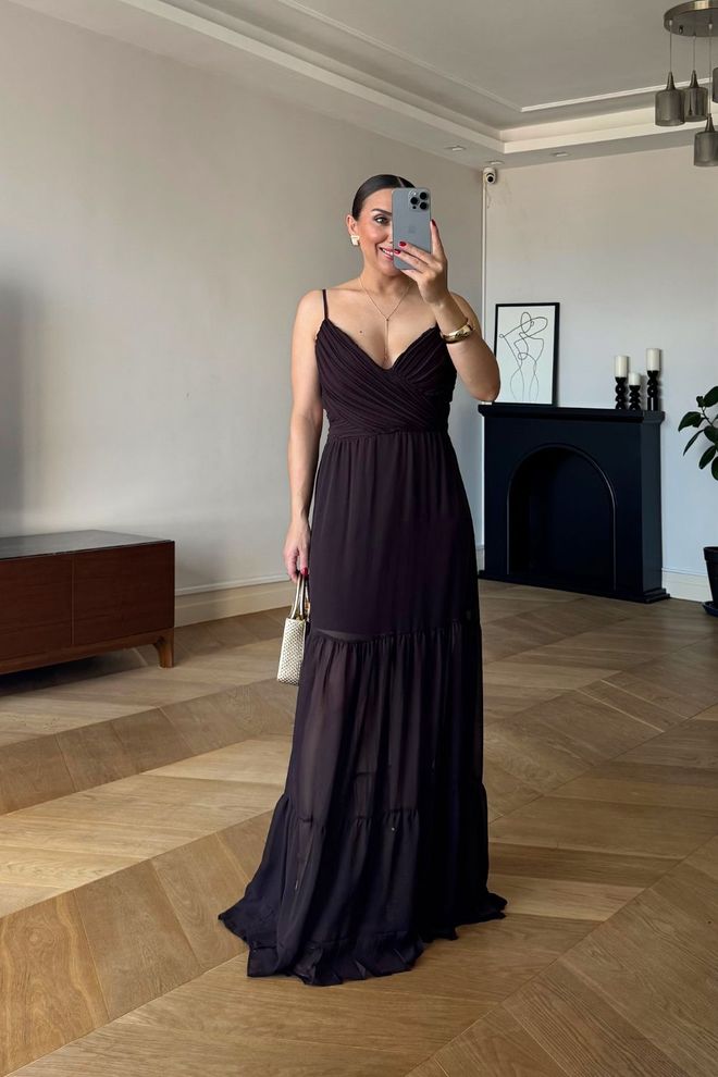 Tuba Elegant Black Slip Dress With V Neck Wholesale Clothing Cocktail