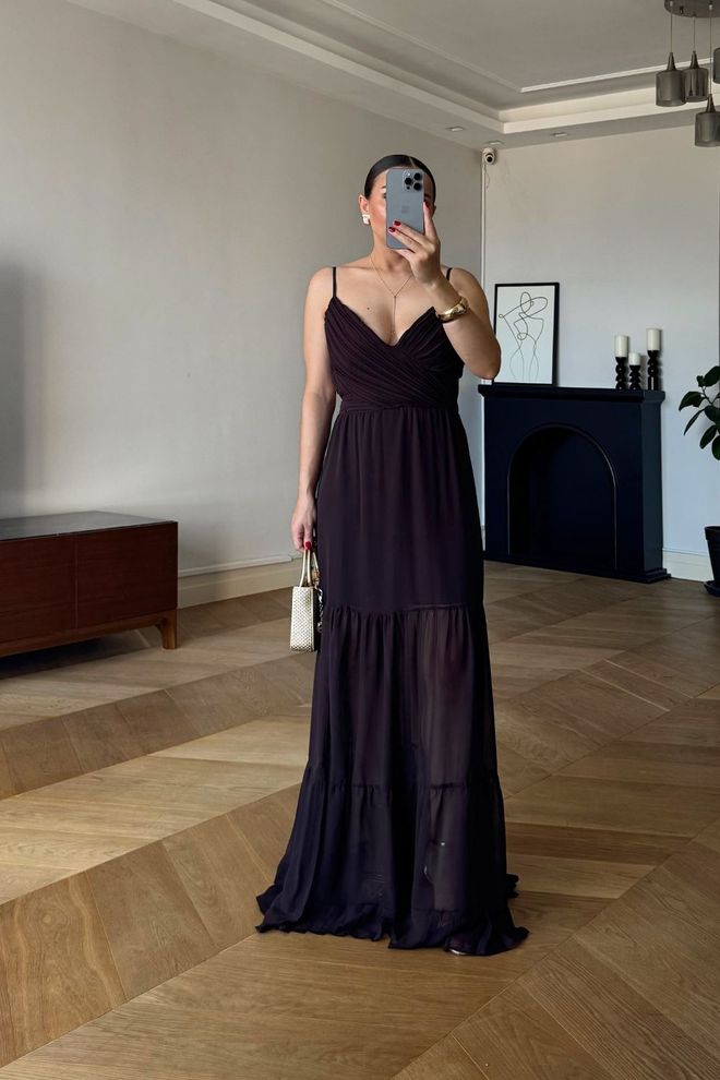 Tuba Elegant Black Slip Dress With V Neck Wholesale Clothing 1
