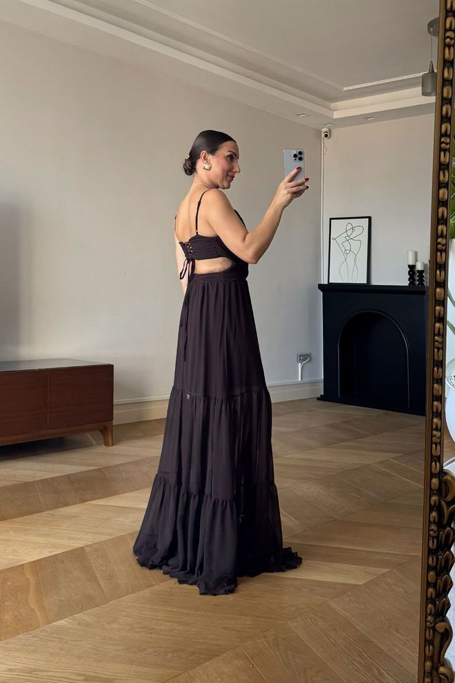 Tuba Elegant Black Slip Dress With V Neck Wholesale Clothing 5