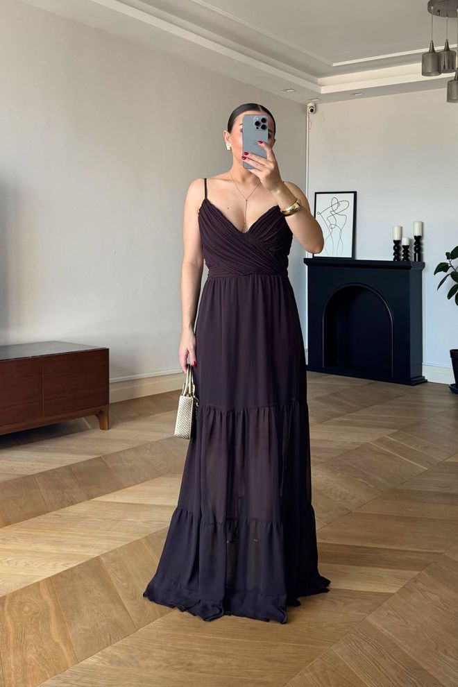 Tuba Elegant Black Slip Dress With V Neck Wholesale Clothing Formal