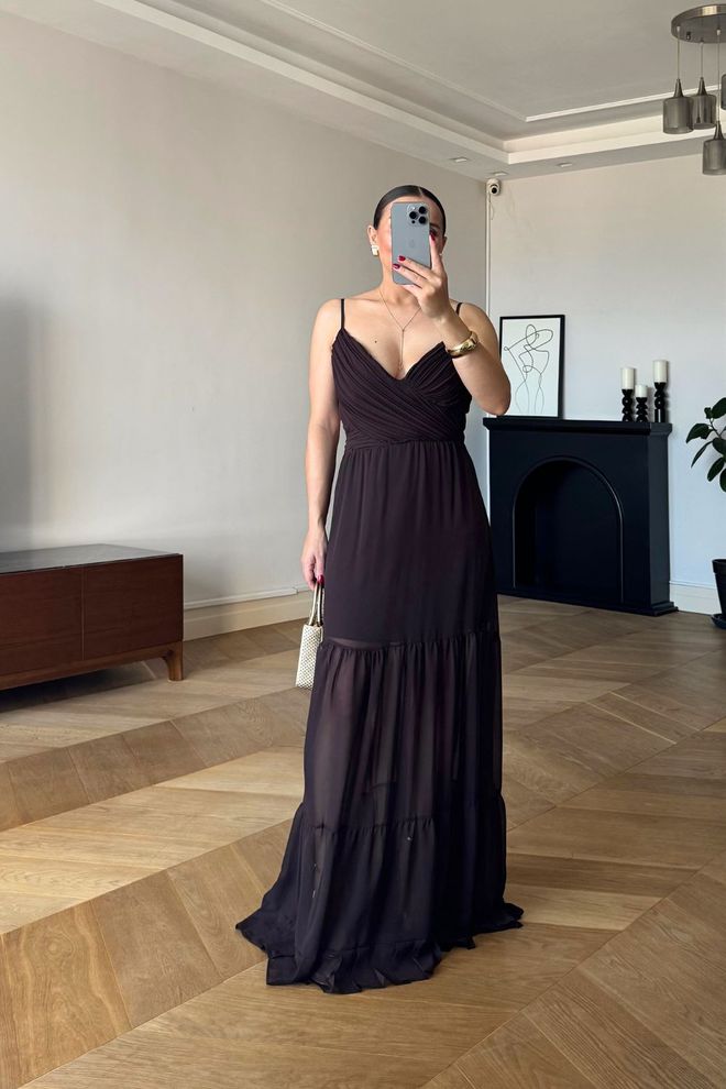 Tuba Elegant Black Slip Dress With V Neck Wholesale Clothing Spring