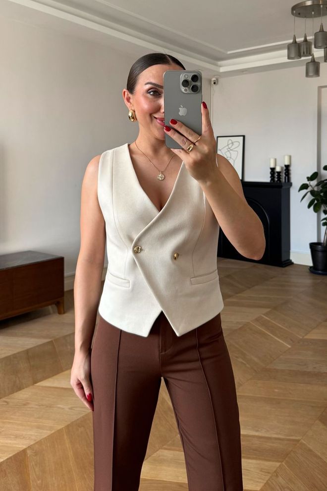 Tuba Elegant Beige Slim Fit Vest Wholesale Clothing Formal