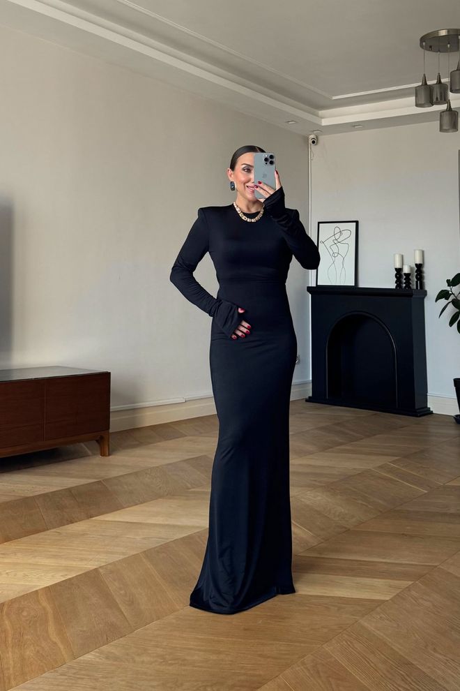 Tuba Black Elegant Bodycon Dress With Long Sleeves Wholesale Clothing Sexy