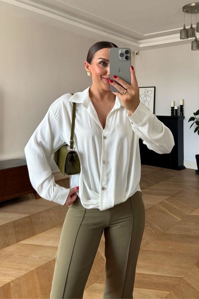 Tuba Beyaz Gündelik Zarif Resmi Gömlek Toptan Giyim Gündelik
