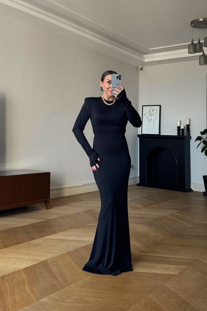 Tuba Black Elegant Bodycon Dress With Long Sleeves Wholesale Clothing Wedding