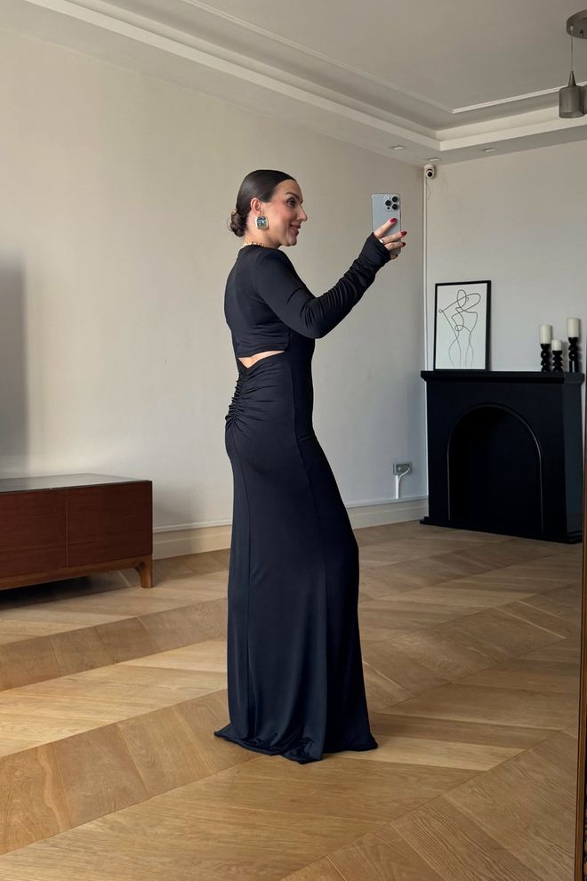 Tuba Black Elegant Bodycon Dress With Long Sleeves Wholesale Clothing Fall