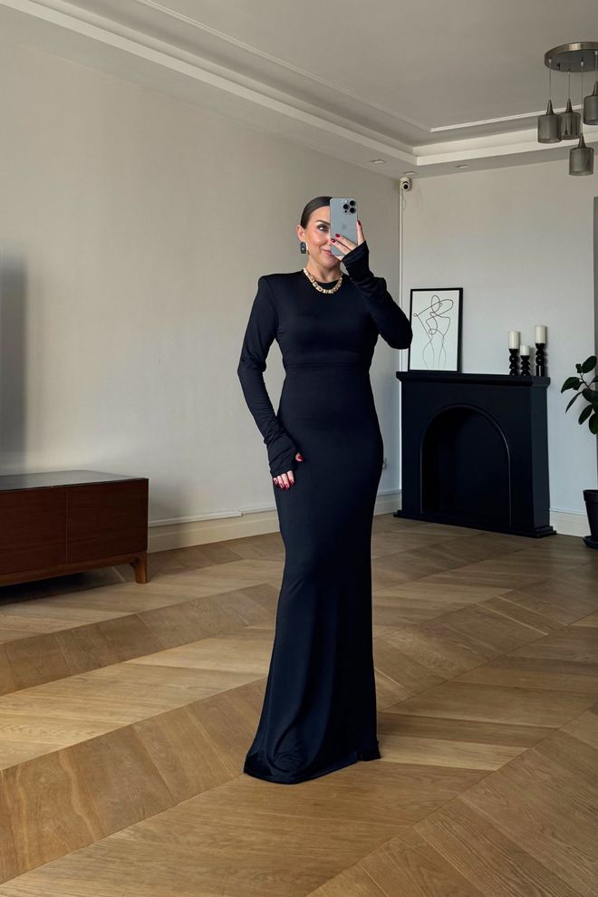 Tuba Black Elegant Bodycon Dress With Long Sleeves Wholesale Clothing 5