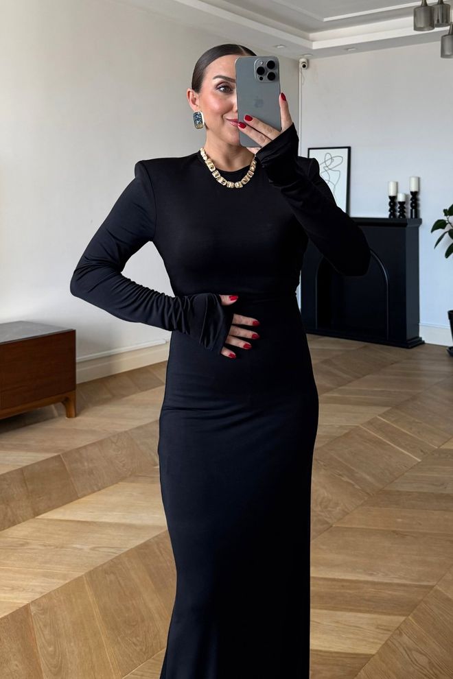 Tuba Black Elegant Bodycon Dress With Long Sleeves Wholesale Clothing Spring