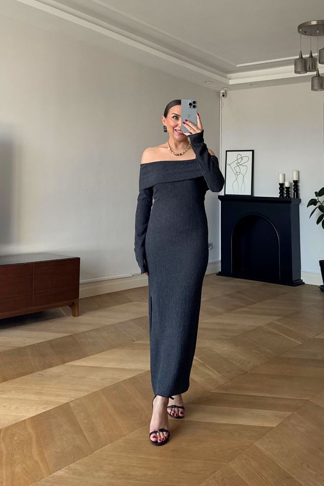 Tuba Elegant Black Bodycon Dress Floor Length Wholesale Clothing Spring