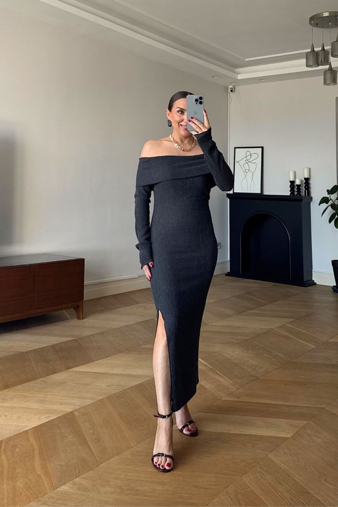 Tuba Elegant Black Bodycon Dress Floor Length Wholesale Clothing Formal
