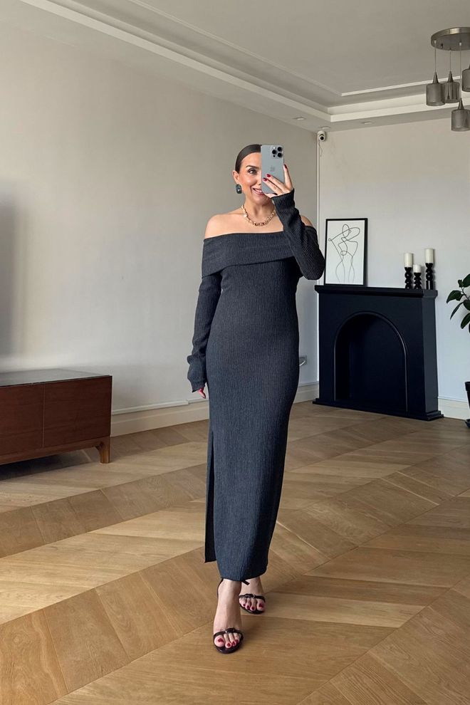 Tuba Elegant Black Bodycon Dress Floor Length Wholesale Clothing 1