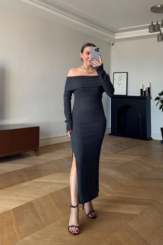 Tuba Elegant Black Bodycon Dress Floor Length Wholesale Clothing 5