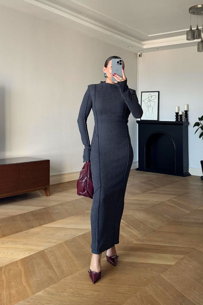 Tuba Black Elegant Formal Sheath Dress With High Neck Wholesale Clothing 5