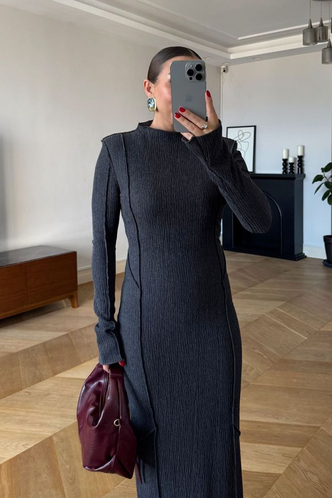 Tuba Black Elegant Formal Sheath Dress With High Neck Wholesale Clothing Work