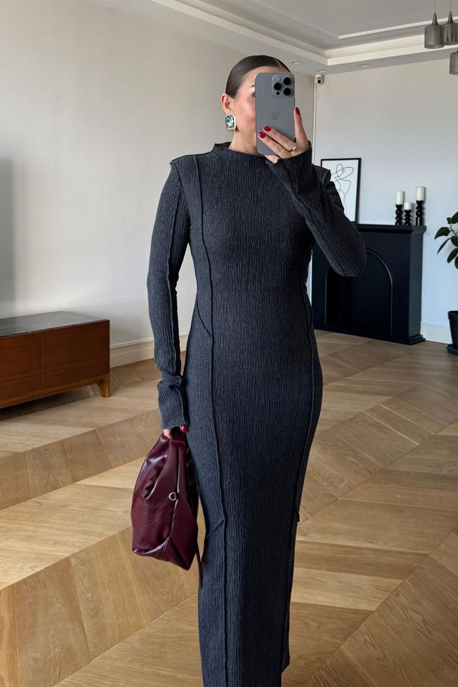 Tuba Black Elegant Formal Sheath Dress With High Neck Wholesale Clothing Spring